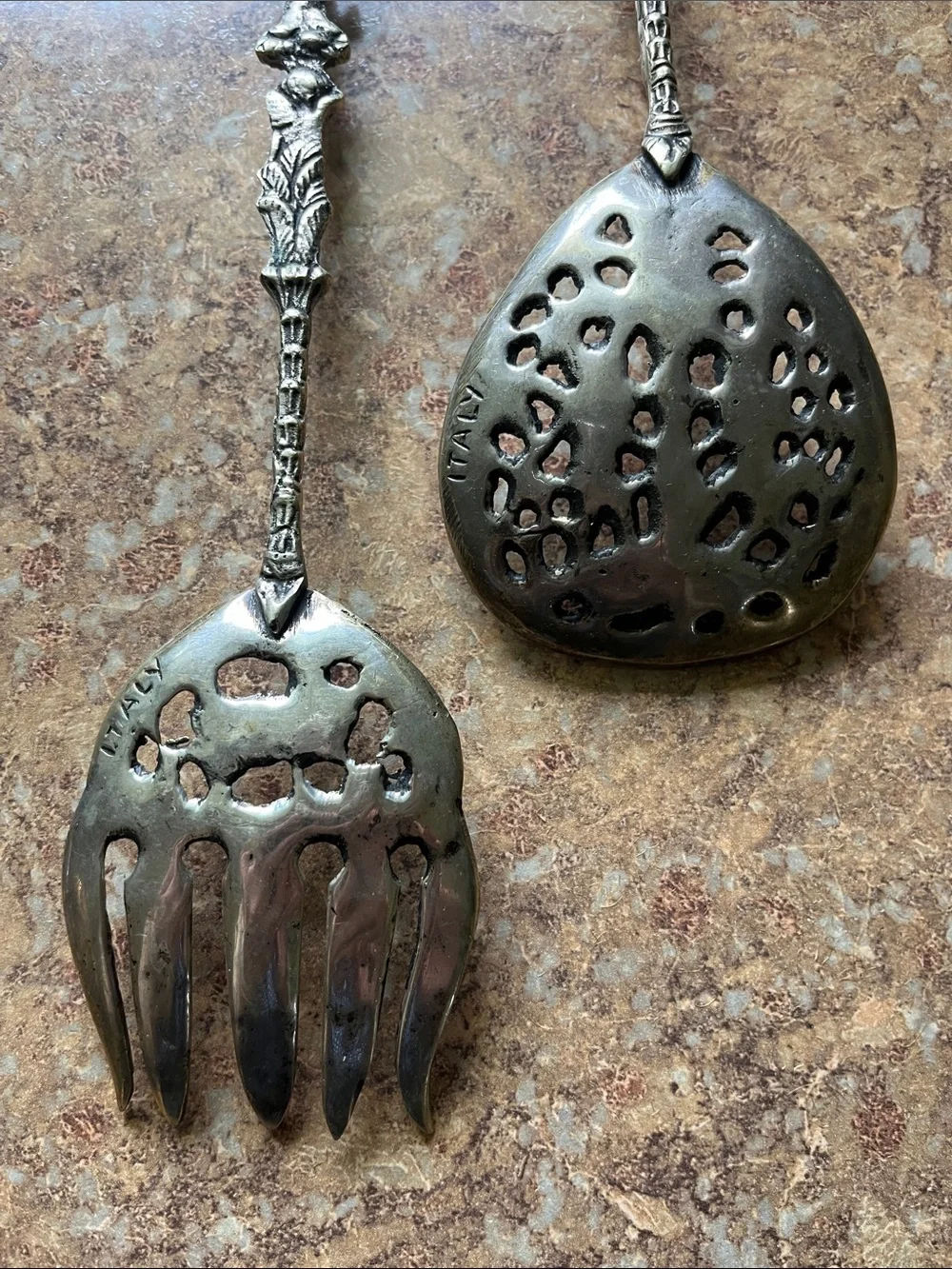 Made in Italy Ornate Silver-Tone Cherub Serving Spoon & Fork - Decorative Home